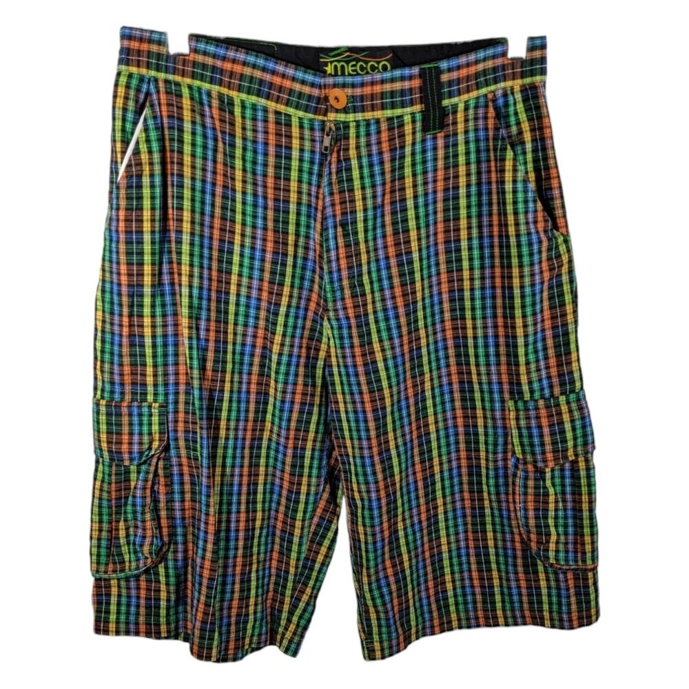 Mecca Y2K Colorful Mens Cargo Shorts Size 36 Long Loose Baggy Streetwear (34)
